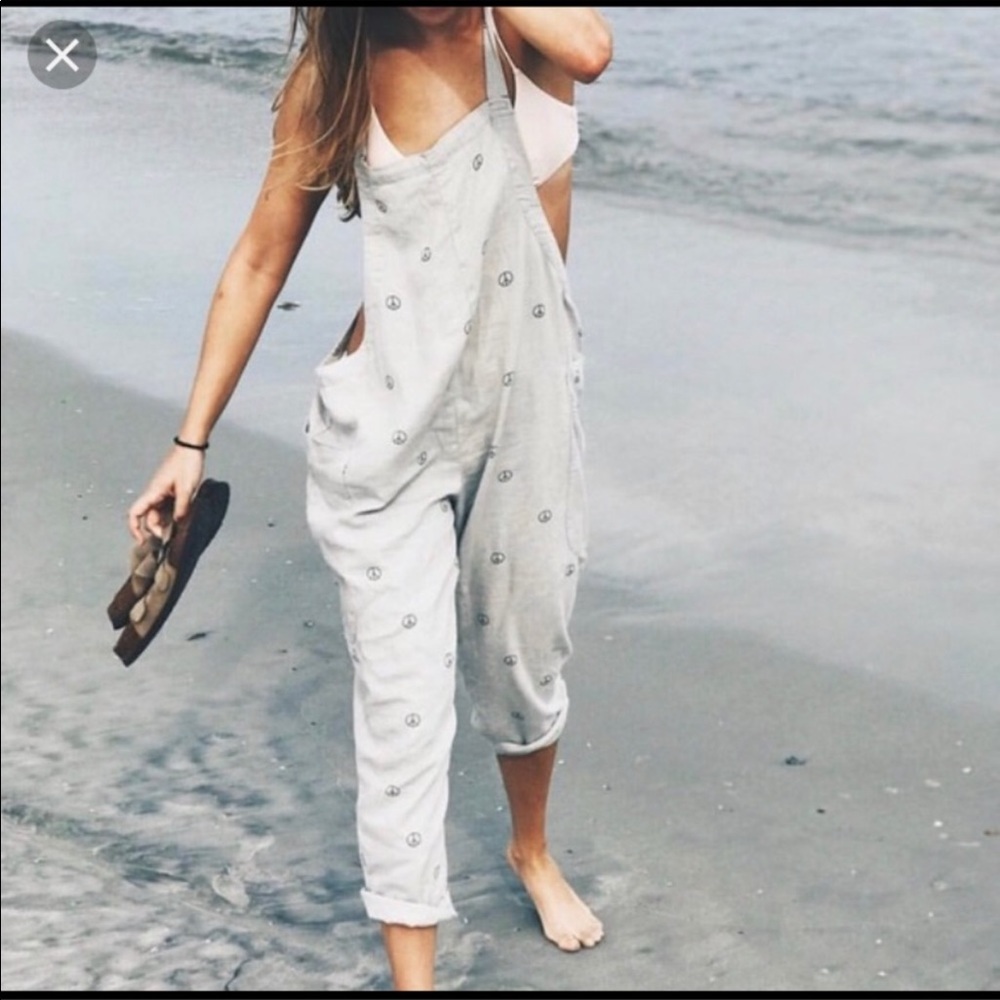 Urban Outfitters Light Gray Printed Overalls